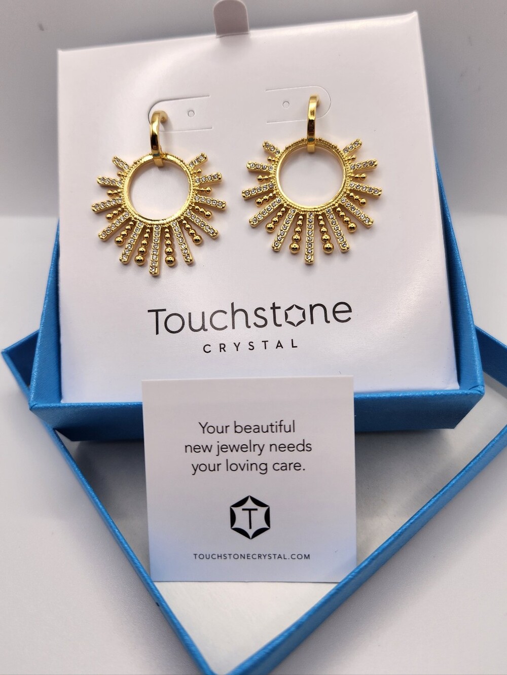 Touchstone Crystal Cutting Edge Earrings, Golden